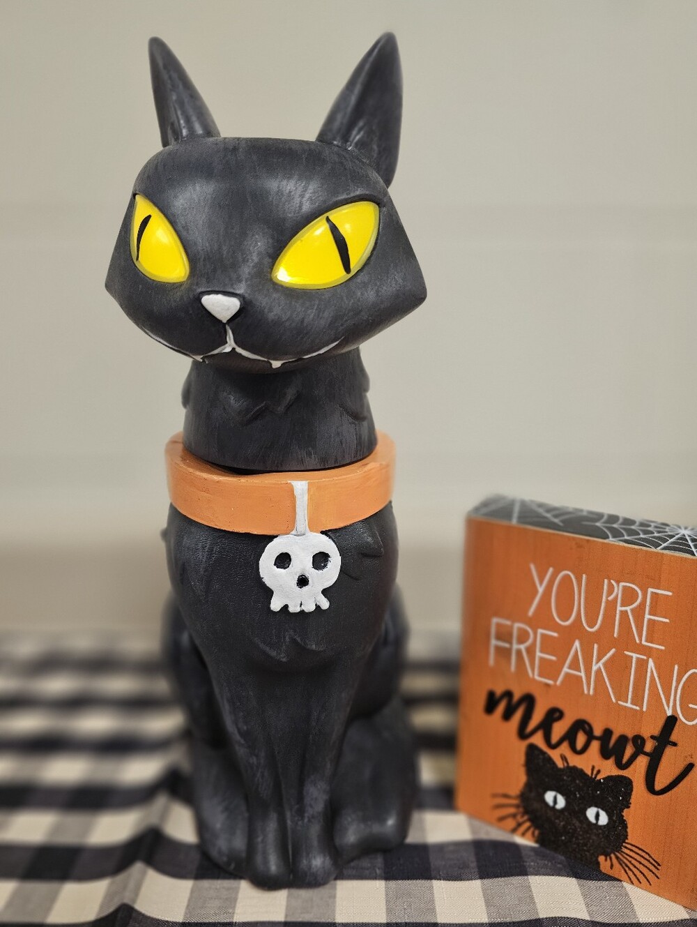 Mischievous Cat Halloween Holiday Scene Prop Motion Sensor Lights Animated 15"